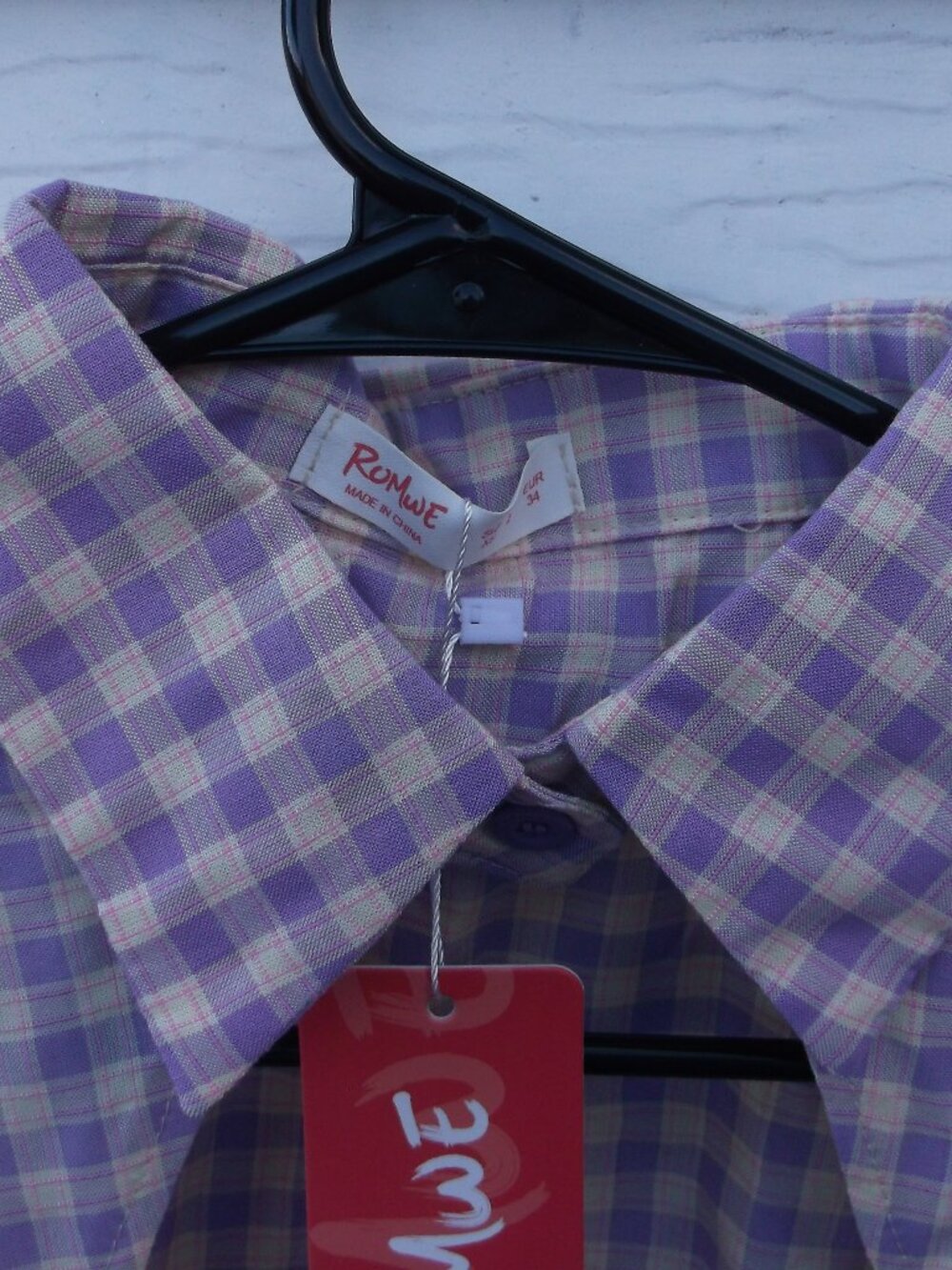 👕ROMWE Purple Gingham Cropped Button‑Front Blouse – Size 2, NWT - Picture 7 of 10